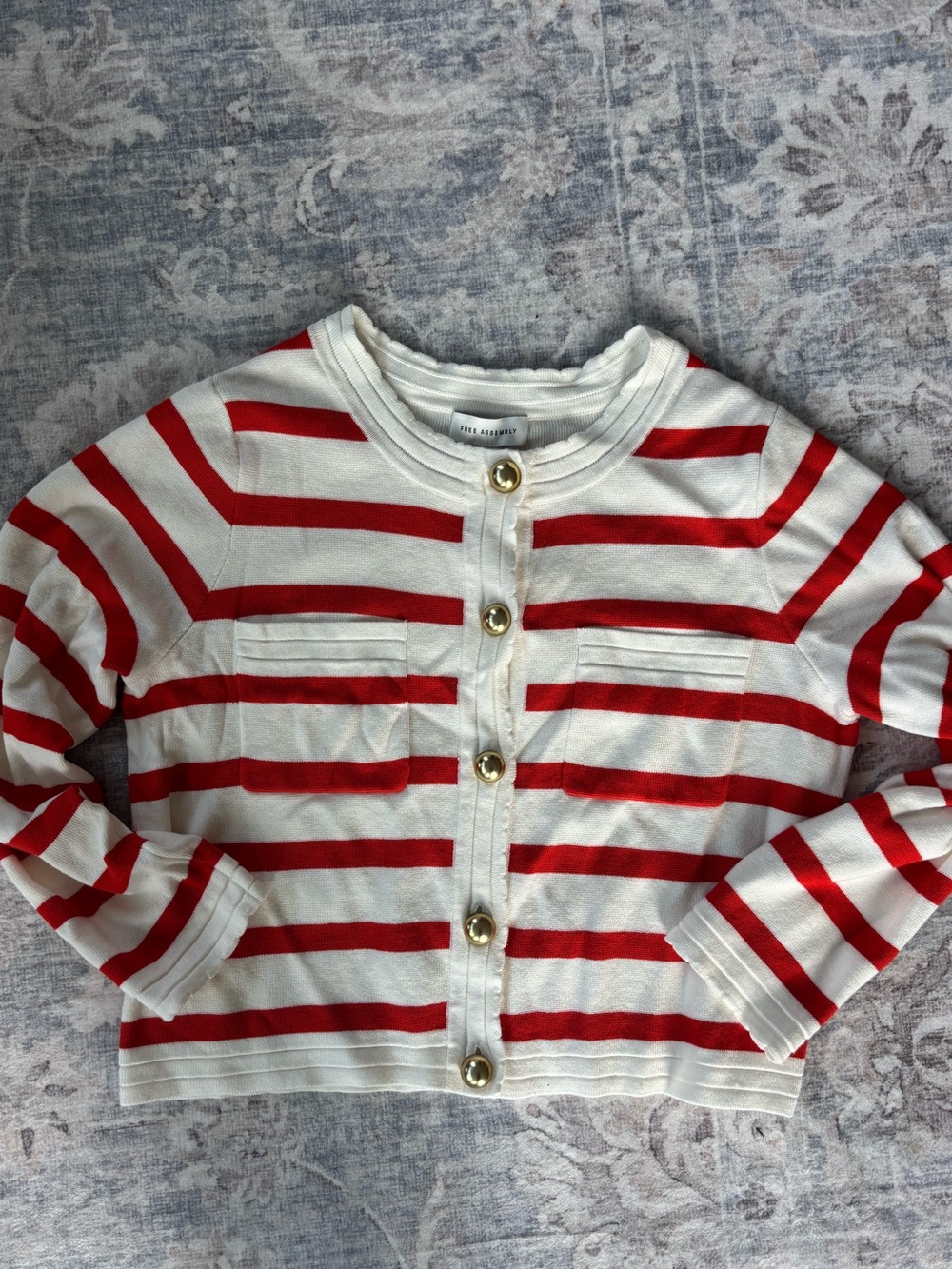 Striped Red & White Button-Front Cardigan